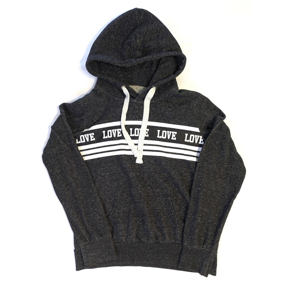 Reflex Womens Charcoal Grey Heathered LOVE Graphic Hoodie Sweatshirt Size L